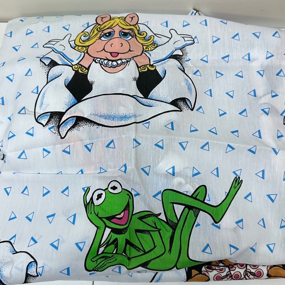 Vintage 1990 Muppets Twin Fitted Sheet Kermit Miss Piggy Fozzie Animal Bibb Co
